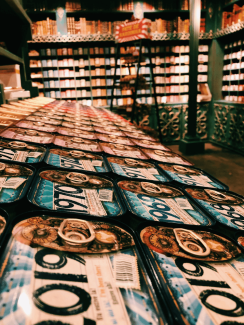 An image of a warehouse full of numbered cans